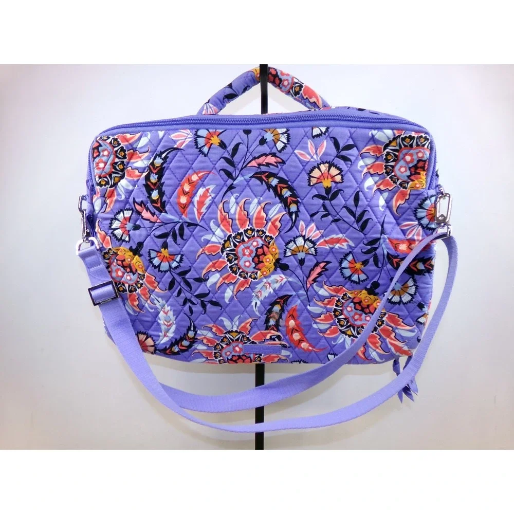 Vera Bradley Laptop Bag Workstation Mural Garden Purple Diamond Quilted Adj Stra